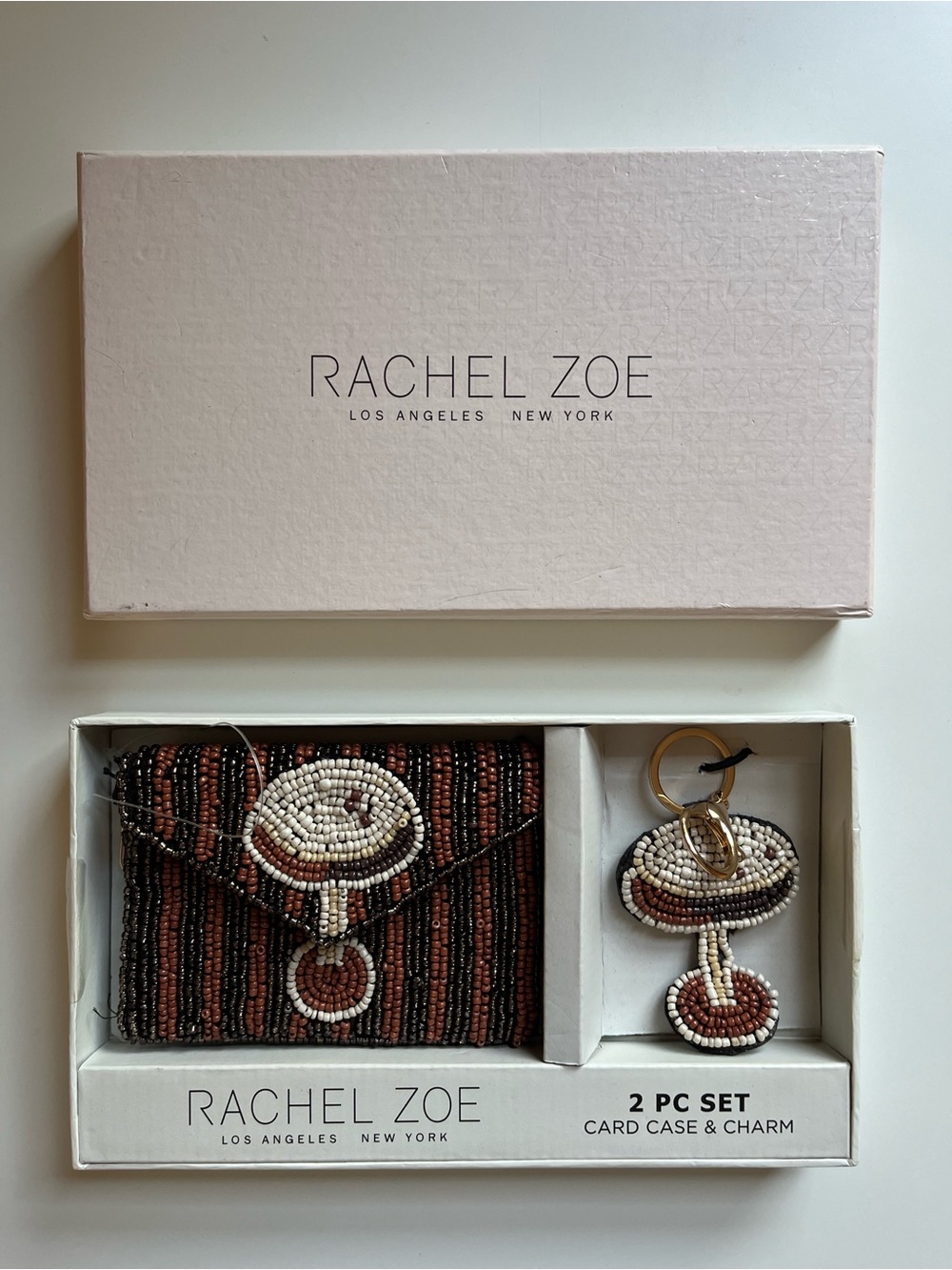 Espresso Martini Brown, Black & Cream Beaded Card Case with Matching Charm
